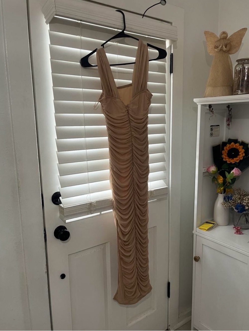 Steps New York Ruched Beige Sleeveless Bodycon Dress
